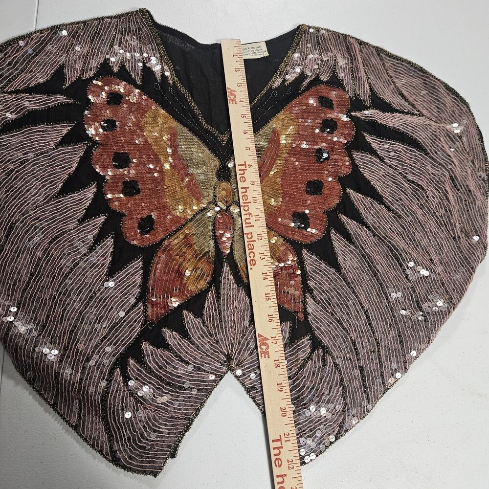ST.Honore butterflies silk beaded/sequins evening blouse woman size Large?? 80's - Picture 6 of 8